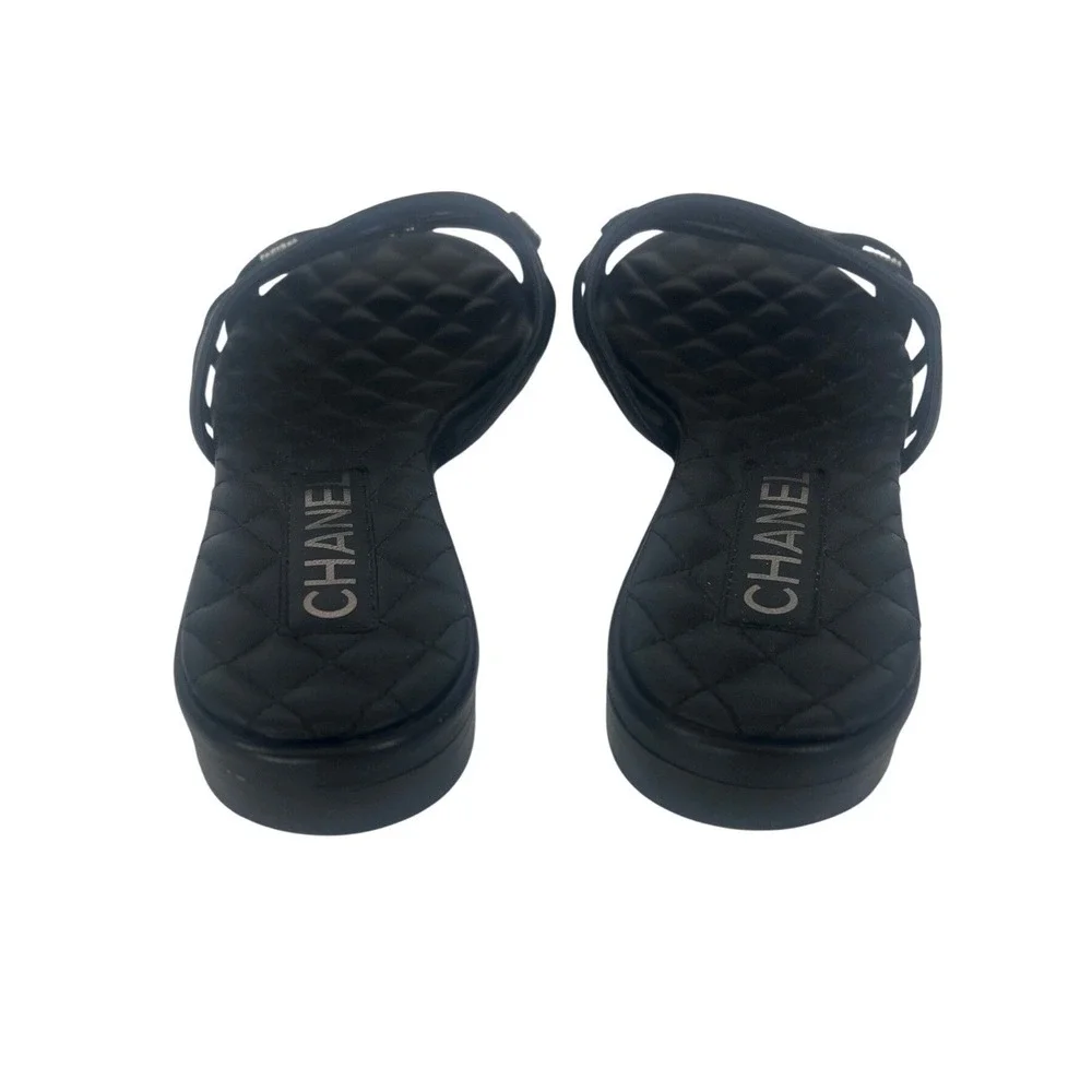 Chanel 2019 Quilted CC Pearl Leather Slide Sandals Black 36.5